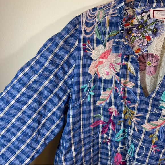 Johnny Was Nico Ruffle Scarf Back Blouse Blue Women’s Medium - Picture 8 of 16